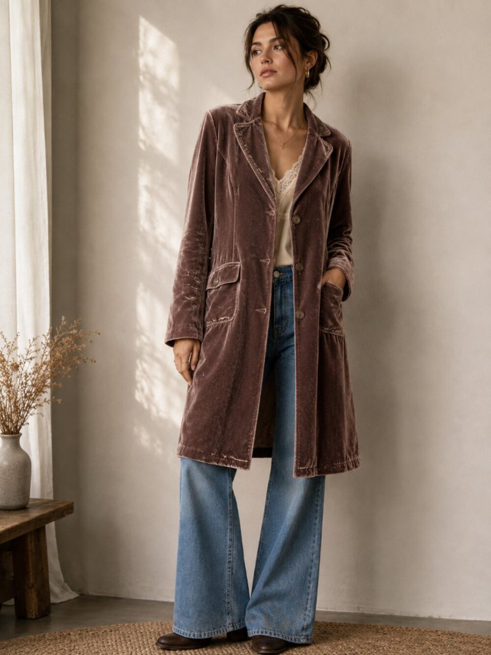 Boden Silk Velvet Coat Mauve Brown Longline Blazer Romantic Boho Academia